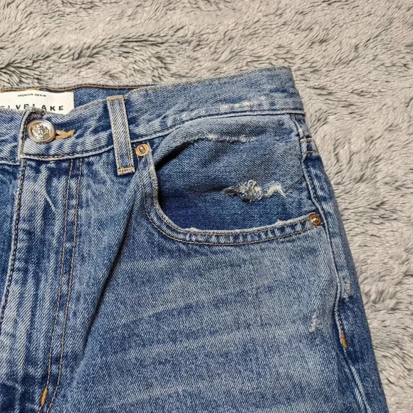 SLVRLAKE Roxy Jeans After The Storm Mid Rise Slim Ripped Cotton Blue Size 29 - Picture 8 of 13